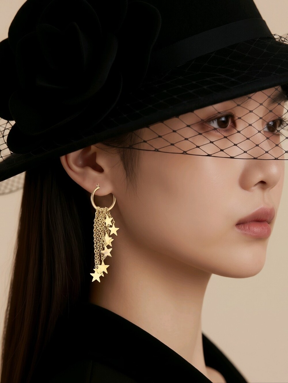 Gold Star Chain Dangle Earrings